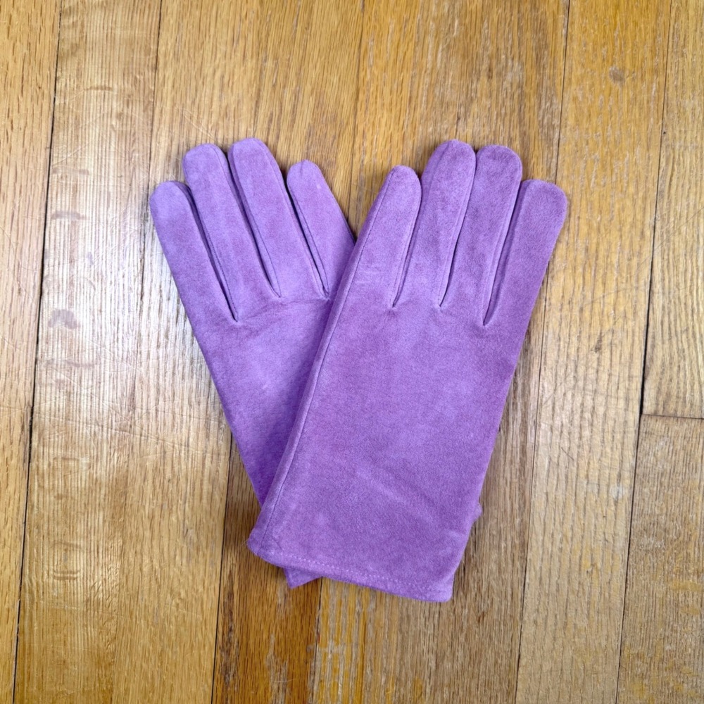 Womens XL Purple Suede Leather Gloves Retro Coquette Warm Cozy